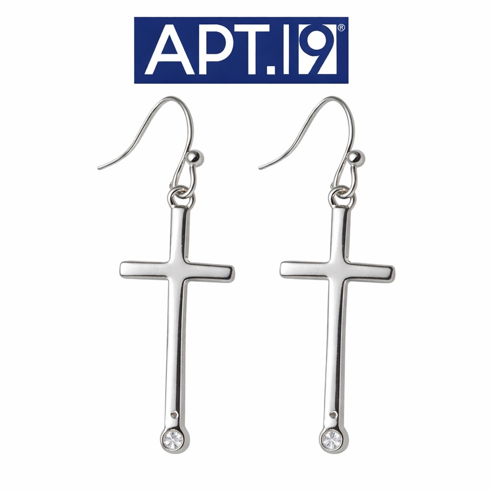 NWT APT. 9 Silver Tone Cross Rhinestone Dangle Earrings